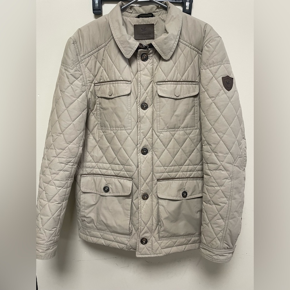 Men's Quilted Light Beige Jacket with Button Front